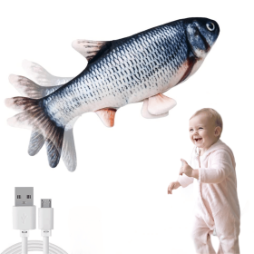 Electric Floppy Fish Toy; Moving Cat Kicker Fish Toy; 11" Realistic Flopping Fish Dog Toy - Catfish
