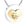 Round Stainless Steel Gold Heart-shaped Feather Butterfly Ashes Memorial Pendant Necklace - Round
