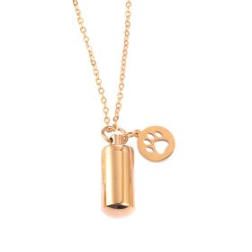 Stainless Steel Small Cylinder Plated Gold Silver Pet Urn Memorial Necklace - Gold inner hollow claw