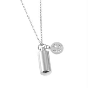 Stainless Steel Small Cylinder Plated Gold Silver Pet Urn Memorial Necklace - Silver LOVE
