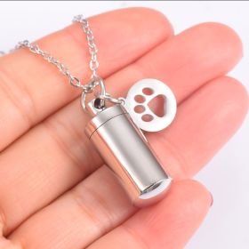 Stainless Steel Small Cylinder Plated Gold Silver Pet Urn Memorial Necklace - Silver inner hollow claw