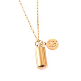 Stainless Steel Small Cylinder Plated Gold Silver Pet Urn Memorial Necklace - Gold LOVE