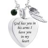 Heart-shaped Wing Urn Funeral Cremation Jewelry Necklace Pendant - Silver