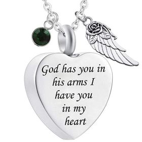 Heart-shaped Wing Urn Funeral Cremation Jewelry Necklace Pendant - Silver