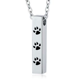 Memorial Pet  Ashes Necklace Paw Print - Silver