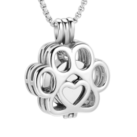 Stainless Steel Hollow Urn Pendant Memorial Necklace - Silver