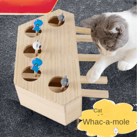 Ground Mouse Cat Toys Interactive Education Pet Cat Toys Five hole Solid Wood Cat Toys - New cartoon 5 holes