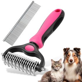 Pet Grooming Brush and Metal Comb Combo, Cat Brush Dog Brush for Shedding - red