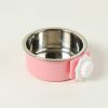 Removable Hanging Food Stainless Steel Water Bowl Cage Bowl for Dogs Cats Birds Small Animals - pink