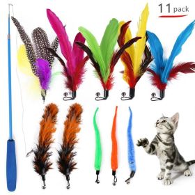 11PCS Replacement Cat Feather Toy Set With Retractable Wand