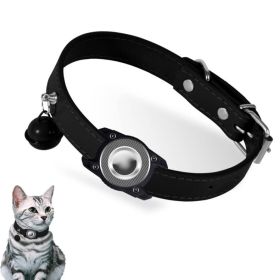 For AirTag Tracker Waterproof Protection Case Pet Leather Collar - Black - Pet Supplies
