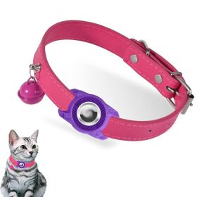For AirTag Tracker Waterproof Protection Case Pet Leather Collar - Purple - Pet Supplies
