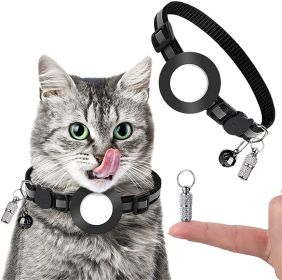 Pet Anti Lost Address Pendant Collar With Bell For Airtag - Black - Pet Supplies