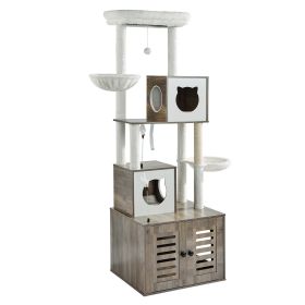 72.83" Large Cat Tree Litter Box Enclosure 2-in-1 Cat Tower Indoor Play House - Gray-72.83 inch