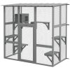 PawHut Catio Outdoor Cat Enclosure, Window Box Wooden Cat House with Bridge Platforms, Gray - Gray