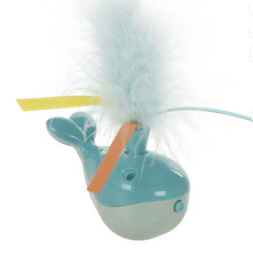 SmartyKat Spout 'N Spin Motion Cat Toy with Twirling Feathers & Ribbons, Blue Whale - SmartyKat Spout 'N Spin Motion
