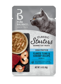 Pure Balance Classic Starters Gourmet Cat Treats, Flaked Tuna & Shrimp in Broth, 1.4 oz - Pure Balance Classic Starters Gourmet