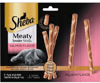 Sheba Meaty Tender Sticks Salmon Flavor Dry Cat Treats, 0.7 oz (5 Treats) - Sheba Meaty Tender Sticks Salmon
