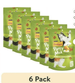 (6 pack) Purina Friskies Party Mix Morning Munch Crunch Cat Treats, Bacon, Egg, & Cheese, 2.1 oz Bag - (6 pack) Purina Friskies Party Mix