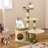 38 Inch Tall Multi-Level Aesthetic Kitten Tower with Condo and Bed - Green