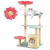 49 Inch Tall Multi-Level Aesthetic Floral Kitten Tower with Flower-Shaped Plush Padded Perch - Multicolor