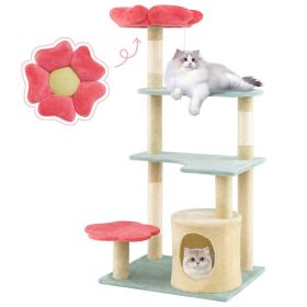 49 Inch Tall Multi-Level Aesthetic Floral Kitten Tower with Flower-Shaped Plush Padded Perch - Multicolor