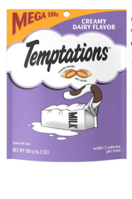 Temptations Classic Creamy Dairy Flavor Crunchy and Soft Dry Cat Treats, 6.3 oz Pouch - Temptations Classic Creamy