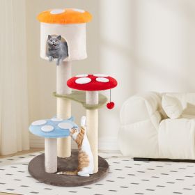 1PC Cute Mushroom Cat Tree with Sisal Scratching Posts Top Condo and Padded Platforms - Multicolor