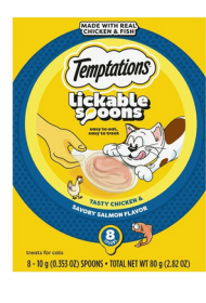 Temptations Lickable Spoons Wet Cat Treat, Chicken And Savory Salmon, 10 G, 8 Ct - Temptations Lickable Spoons