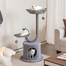 42 Inch Cat Tower with Curved Metal Supporting Frame for Large and Small Cats - Gray - Wood