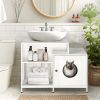Cat litter box enclosure for bathroom, Hidden Litter Pet Washroom with Divider, Indoor Cat House for Large Cats, White - as Pic