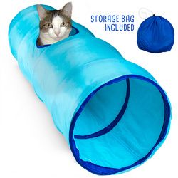 20" Blue Krinkle Cat Tunnel with Peek Hole and Storage Bag - ACTN-002