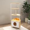 Corner Cat Tower Tree with Scratching Post, Climbing Platforms, and Feeding Station – Multi-Level Cat Condo - Corner