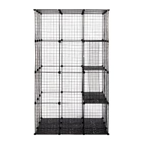 3-Tier Wire Cat Cage, Large Kennels Playpen with 3 Platforms, 3 Ramp Ladders and 4 Doors, 42" x 42" x 72", Black XH - black