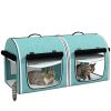 PawHut 39" Portable Soft-Sided Cat Carrier, Travel Pet Carrier with Divider, Two Compartments, Soft Cushions, & Storage Bag, Green - as Pic