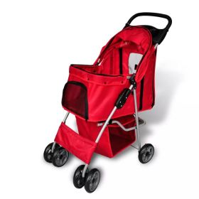 Folding Pet Stroller Dog/Cat Travel Carrier Red - Red