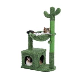 Indoor with Large House Natural Sisal Rope Cactus Cat Tree Condo - Green - Pet entertainment
