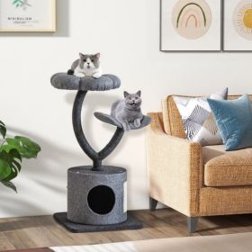 Cat Tree with Curved Metal Supporting Frame for Large and Small Cats - Gray