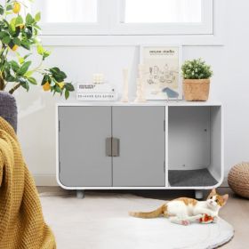 Cat Litter Box Enclosure Furniture with Removable Mat - Gray