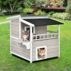 2-Story Wooden Patio Luxurious Cat Shelter House Condo with Large Balcony - Gray
