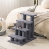 24 Inch 4-Step Pet Stairs Carpeted Ladder Ramp Scratching Post Cat Tree Climber - Gray