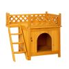 2-Story Wooden Feral Cat House Dog House for Outdoor and Indoor, Pet House with Stairs, Yellow - as picture