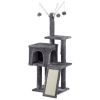 49 inch Cat Tree Cat Tower for Indoor Cats, Cat House with Padded Platform Bed, Toy Balls, Large Cozy Condo and Scratch Board, Dark Grey - as picture