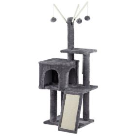 49 inch Cat Tree Cat Tower for Indoor Cats, Cat House with Padded Platform Bed, Toy Balls, Large Cozy Condo and Scratch Board, Dark Grey - as picture