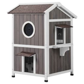 VEVOR Outdoor Cat House 2-story Wooden Feral Cat Shelter with Roof & Door Flaps - Default