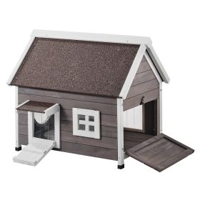 VEVOR Outdoor Cat House Wooden Feral Cat Shelter with Roof Door Flaps & Window - Default