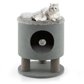 3-in-1 Cat Condo Stool Kitty Bed with Scratching Posts and Plush Ball Toy - Gray