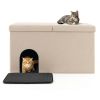 Cat Litter Box Enclosure Hidden Furniture with Urine Proof Litter Mat - Beige