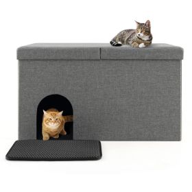 Cat Litter Box Enclosure Hidden Furniture with Urine Proof Litter Mat - GrayC