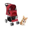 Folding Pet Stroller with Adjustable Canopy for Outdoor - Red - pets supplies